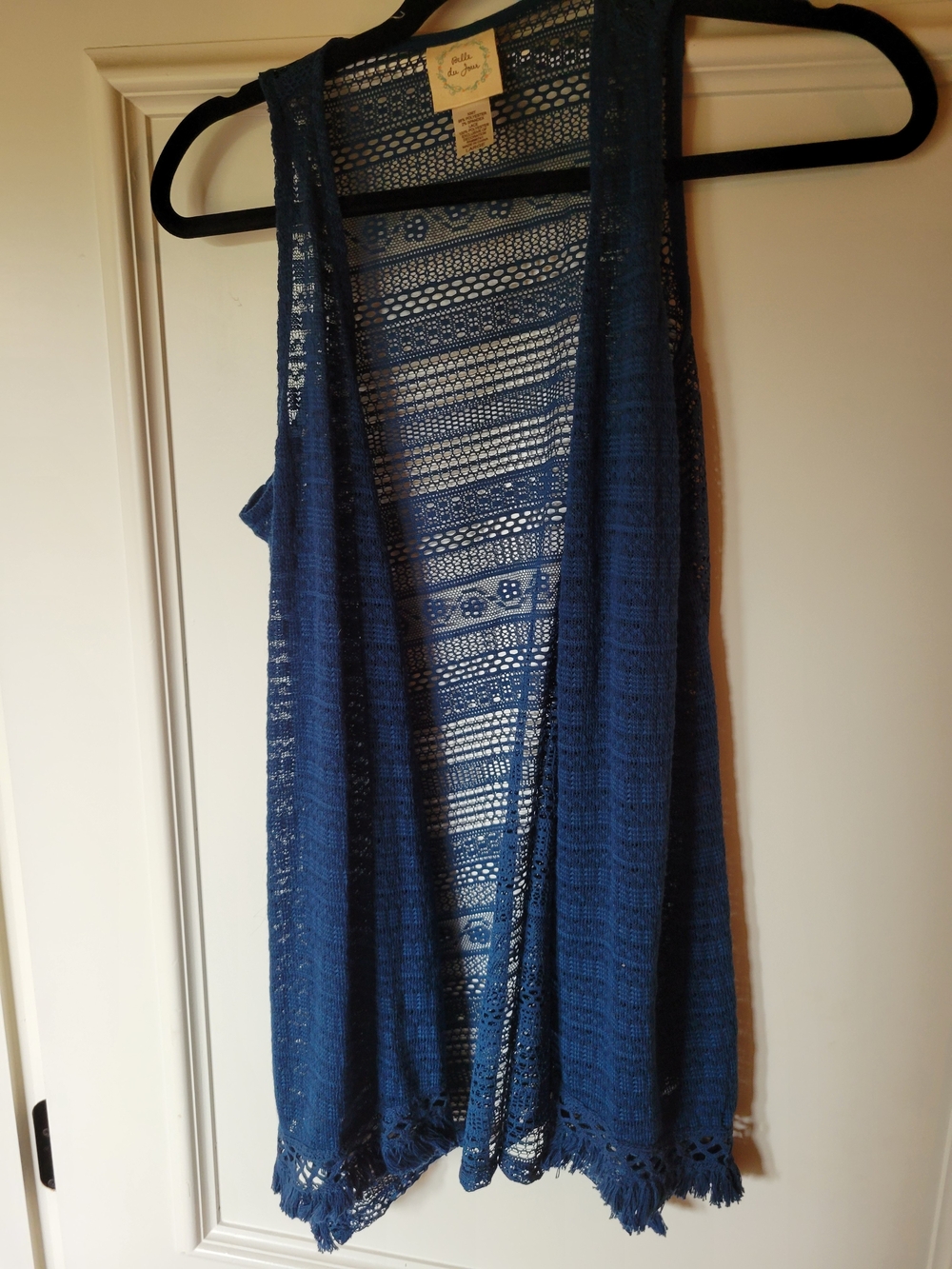 Navy Blue Crochet Fashion Tunic Vest - Open Front